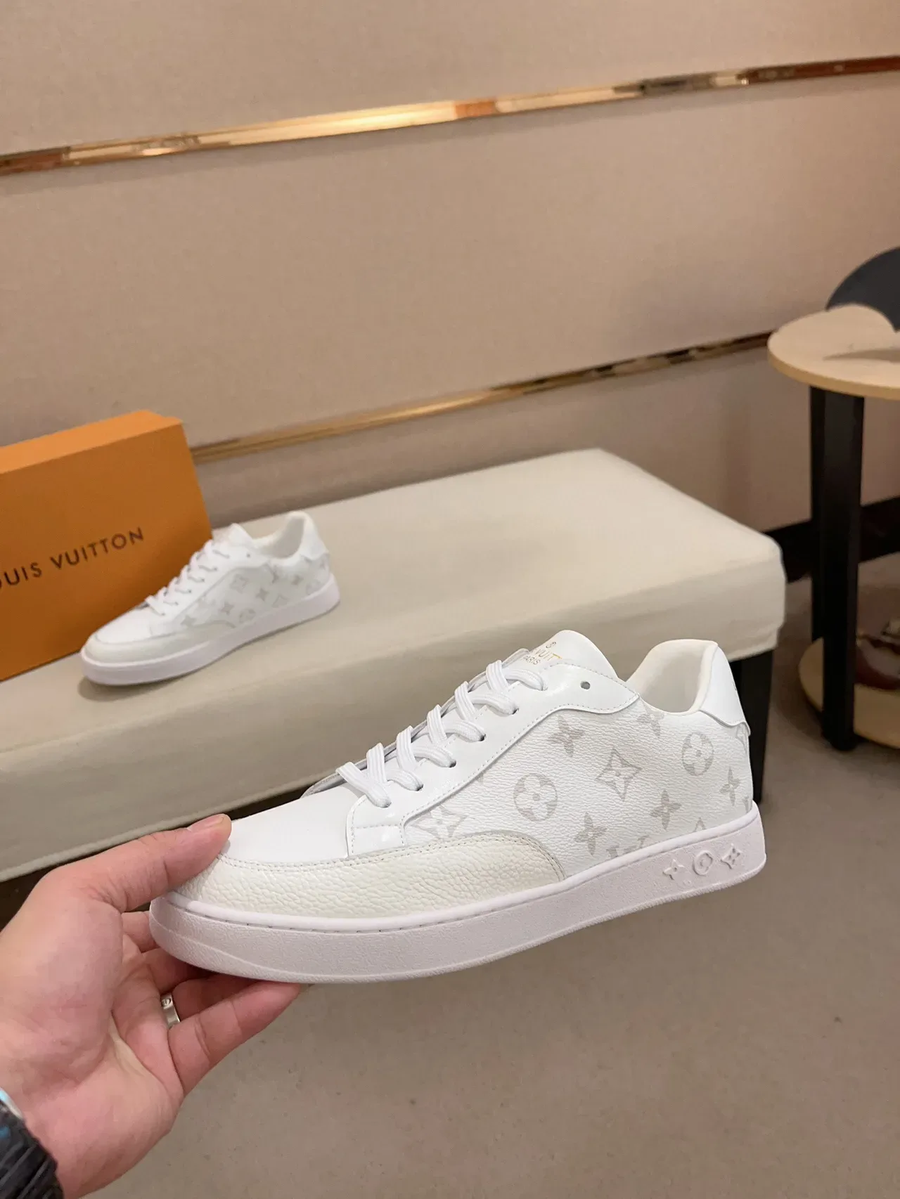 Louis Vuitton LV Trainer White Gray Monogram-Printed Textured Toe Cap Lifestyle Sneakers 8