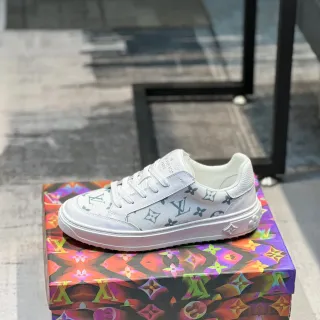 Louis Vuitton LV Trainer Branco Multicolor Monograma Lona Solado de Plataforma Tênis Lifestyle
