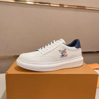 Louis Vuitton LV Trainer Zapatillas Lifestyle Blancas y Marinas de Cuero con Motivo Floral Bordado