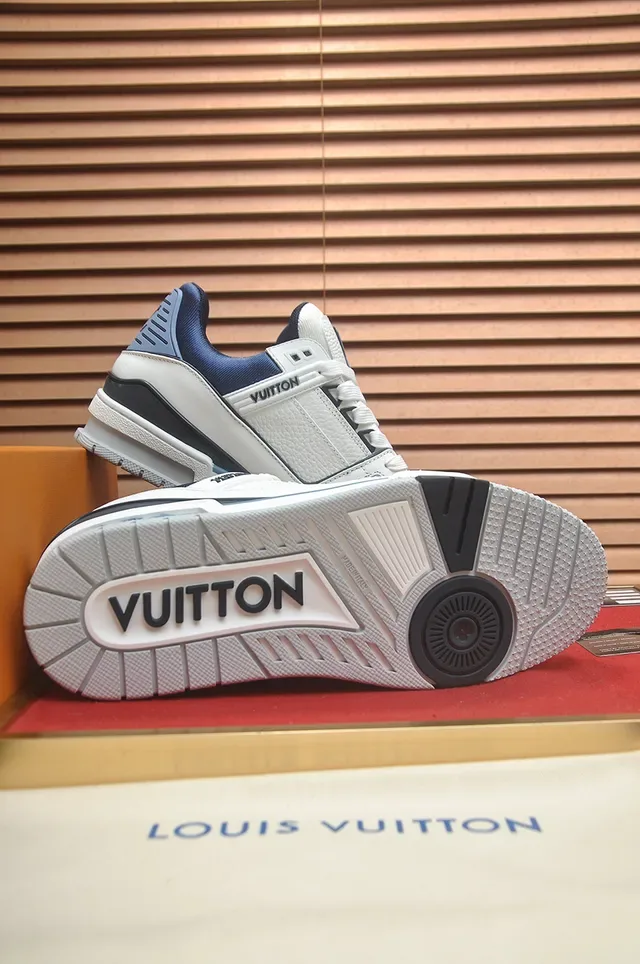 Louis Vuitton LV Trainer Tênis Lifestyle Branco Navy Estructurados Sola Média Camadas Couro e Textil 3