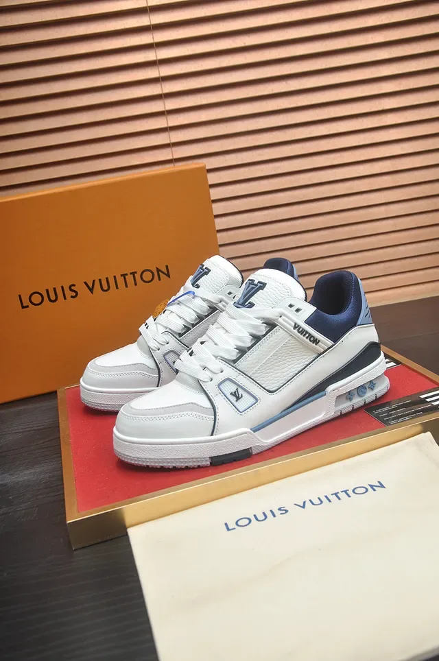 Louis Vuitton LV Trainer Tênis Lifestyle Branco Navy Estructurados Sola Média Camadas Couro e Textil 4