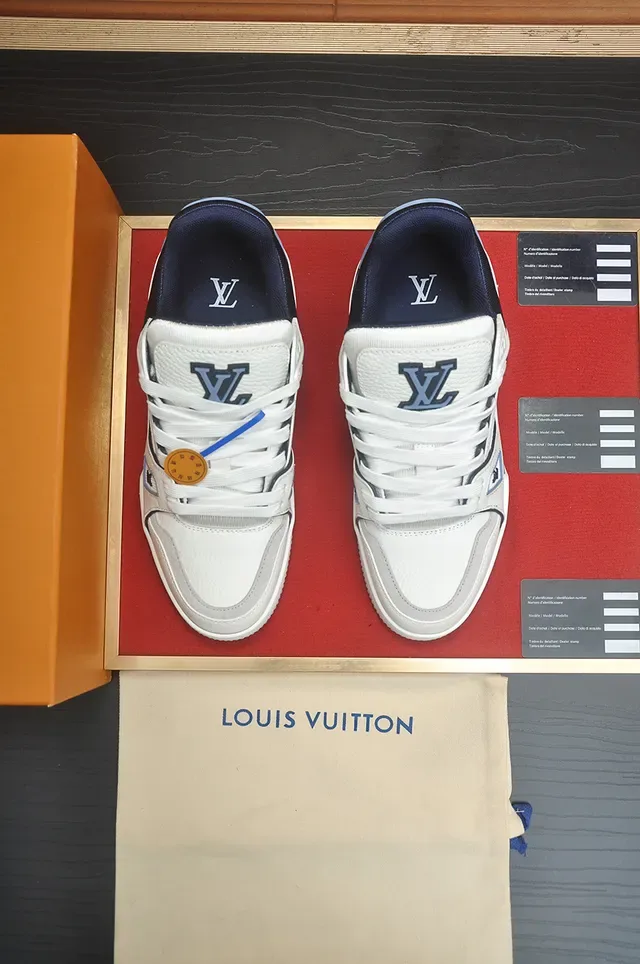 Louis Vuitton LV Trainer Tênis Lifestyle Branco Navy Estructurados Sola Média Camadas Couro e Textil 5