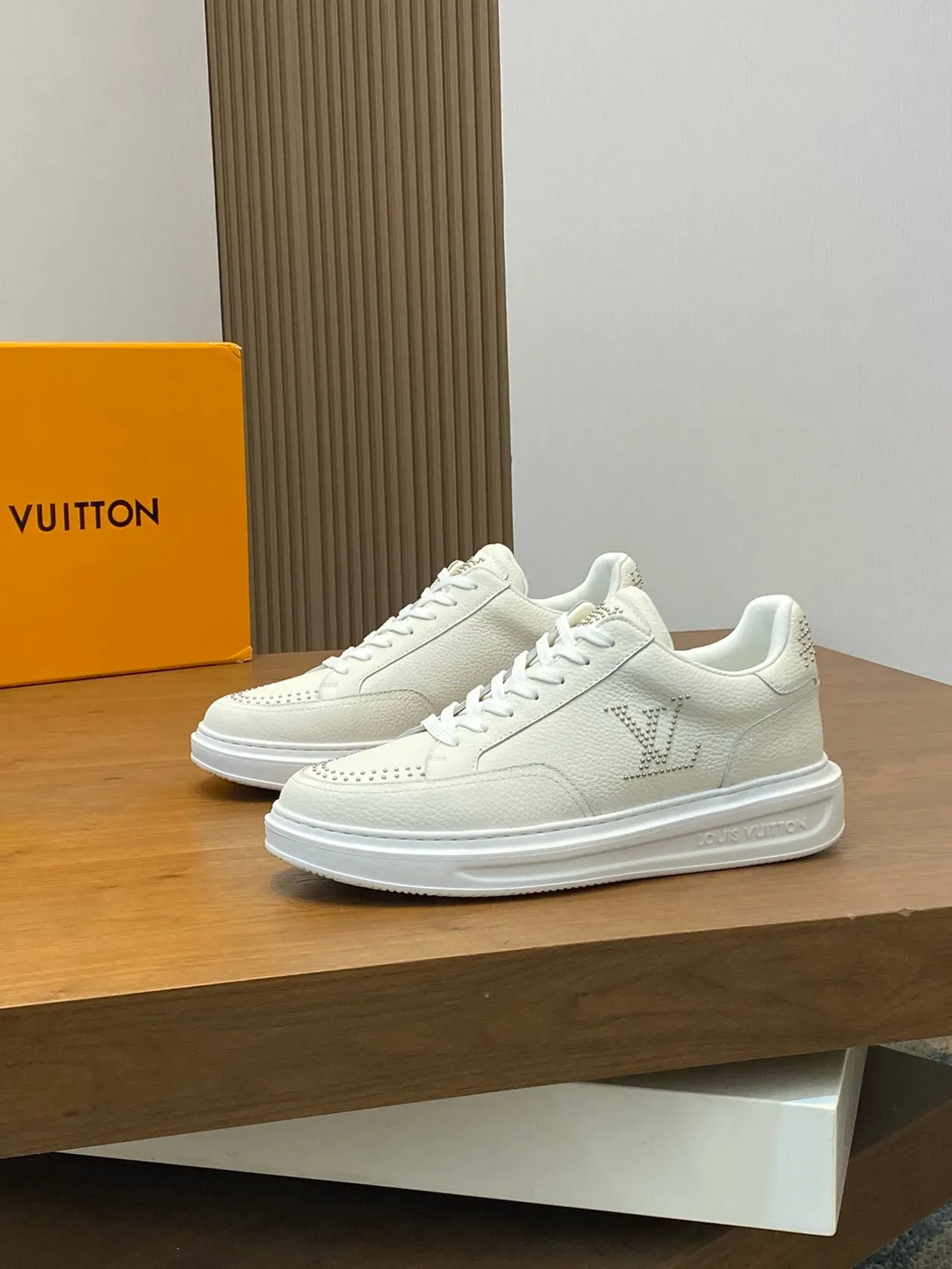 Louis Vuitton LV Trainer White Silver Pebbled Leather Studded Monogram Lifestyle Sneakers 4