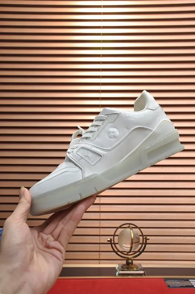 Louis Vuitton LV Trainer White Transparent Monogram-Embossed Leather Translucent Sole Unit Lifestyle Sneakers 6