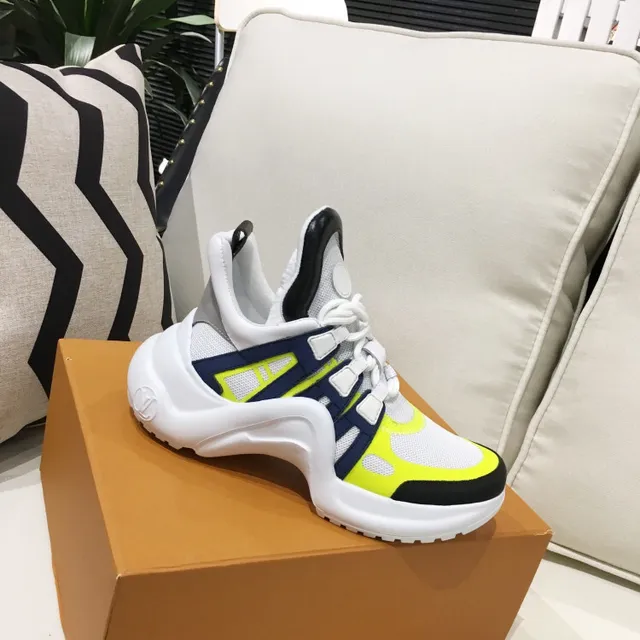 Louis Vuitton LV Trainer Chaussures Chunky Blanches Jaunes Midsole Sculpté Ondulant Maille Et Cage Synthétique Superposition 2