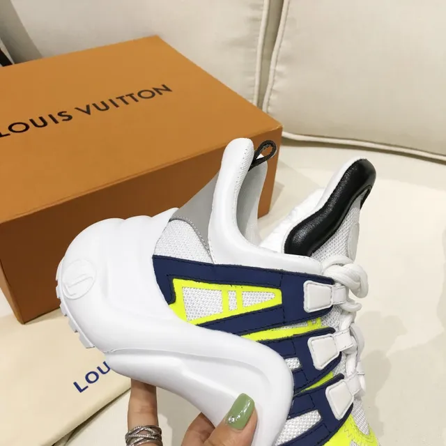 Louis Vuitton LV Trainer Chaussures Chunky Blanches Jaunes Midsole Sculpté Ondulant Maille Et Cage Synthétique Superposition 4