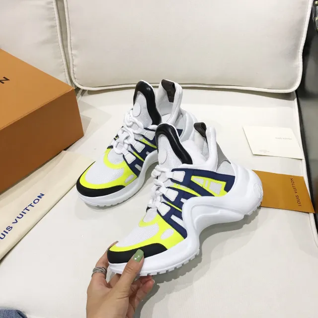 Louis Vuitton LV Trainer Chaussures Chunky Blanches Jaunes Midsole Sculpté Ondulant Maille Et Cage Synthétique Superposition 5