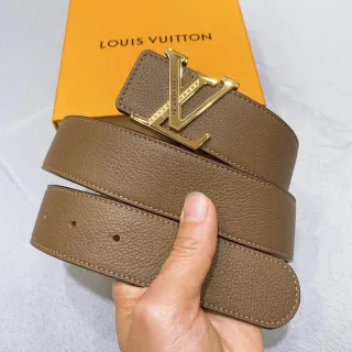 Louis Vuitton LV 扭转带 棕色压纹皮革 镀金扣头 皮革带
