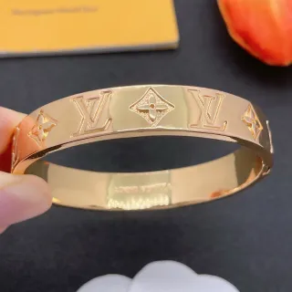 Louis Vuitton Monogram Bangle Gold Polished Engraved Bracelet