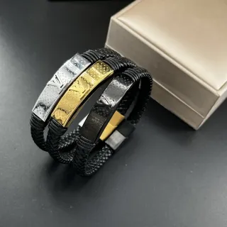 Louis Vuitton Monogram Bracelet 黑色金色 编织皮革 多圈手链