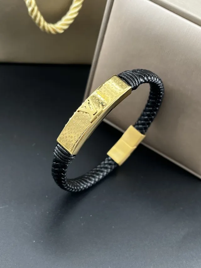 Louis Vuitton Monogram Bracelet Preto Dourado Couro Trançado Pulseira Multi-Enrolamento 2