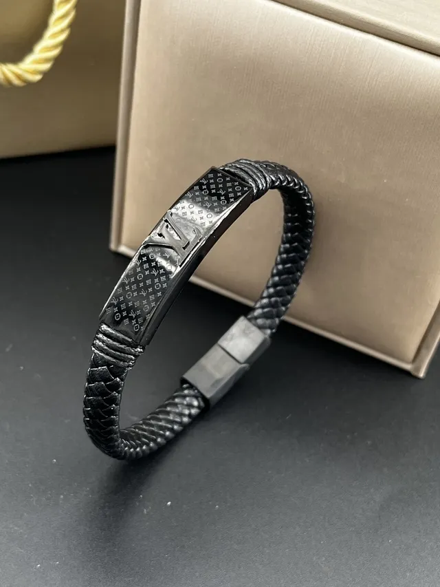 Louis Vuitton Monogram Bracelet Preto Dourado Couro Trançado Pulseira Multi-Enrolamento 3