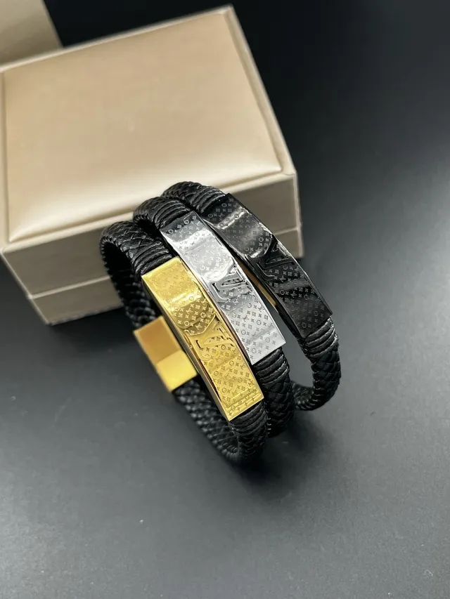Louis Vuitton Monogram Bracelet Preto Dourado Couro Trançado Pulseira Multi-Enrolamento 5
