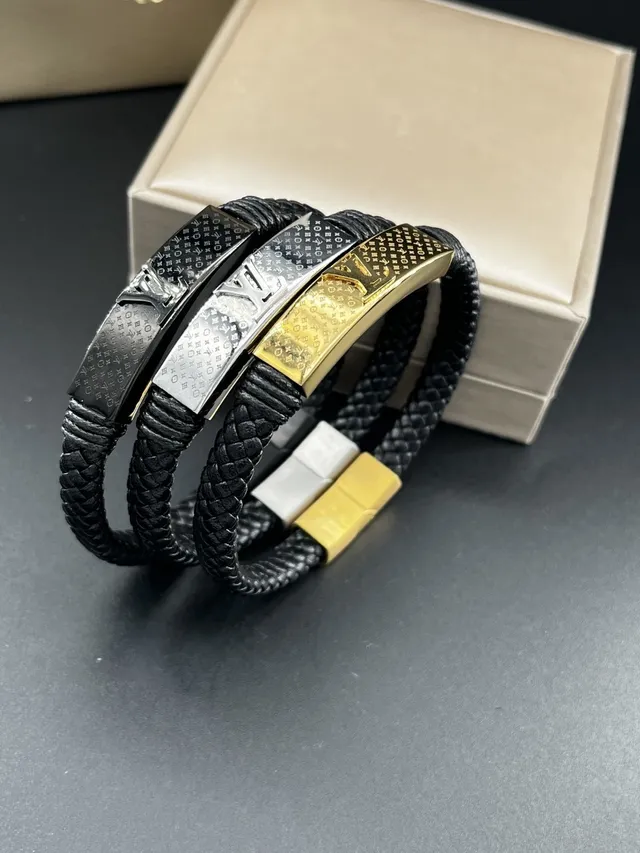 Louis Vuitton Monogram Bracelet Preto Dourado Couro Trançado Pulseira Multi-Enrolamento 6