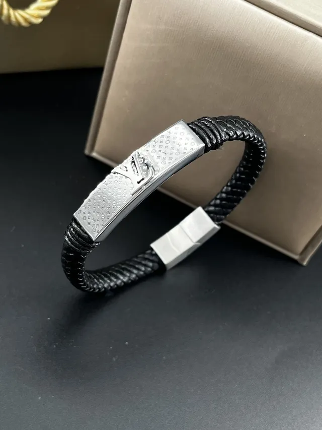 Louis Vuitton Monogram Bracelet Preto Dourado Couro Trançado Pulseira Multi-Enrolamento 7