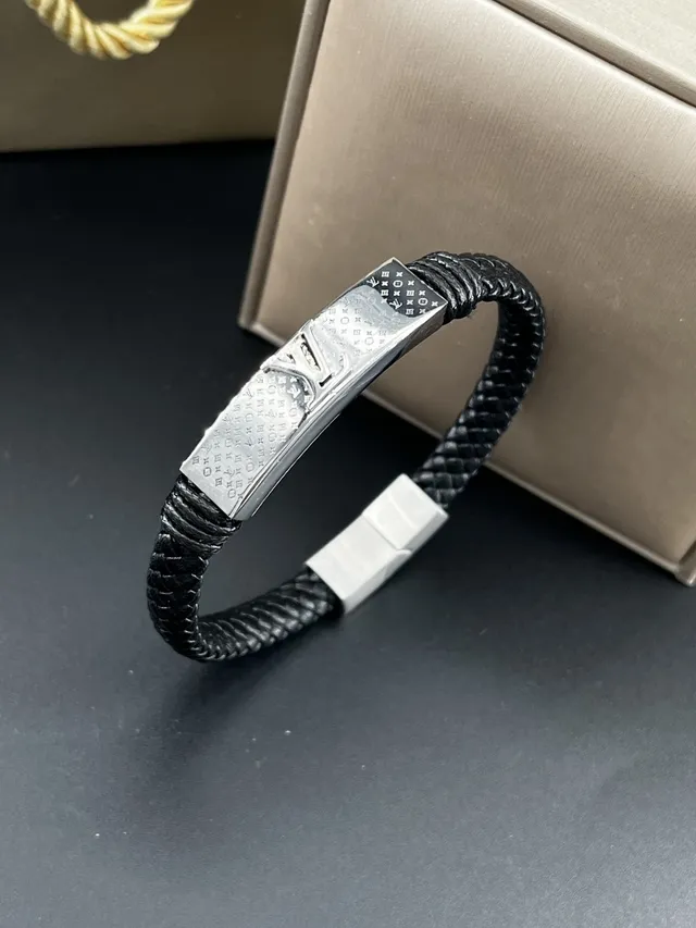 Louis Vuitton Monogram Bracelet Preto Dourado Couro Trançado Pulseira Multi-Enrolamento 8
