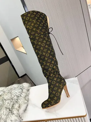 Louis Vuitton Monogram Canvas Lace-Up Knee Boots 5