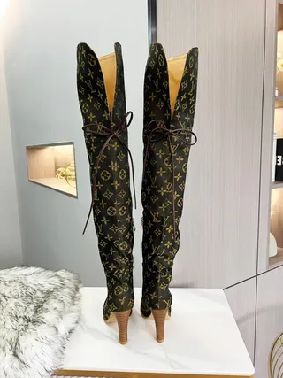 Louis Vuitton Monogram Canvas Lace-Up Knee Boots 6