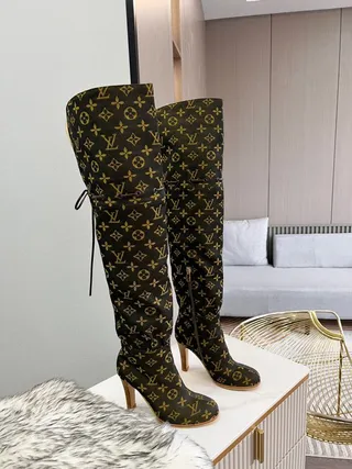 Louis Vuitton Monogram Canvas Lace-Up Knee Boots 7