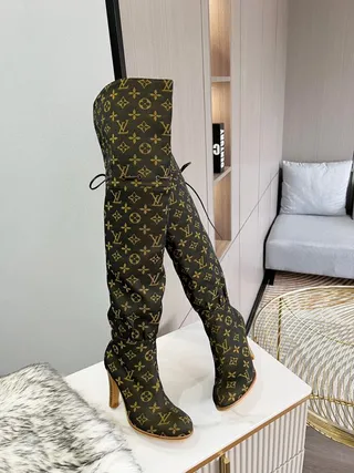 Louis Vuitton Monogram Canvas Lace-Up Knee Boots 8
