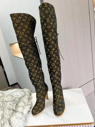 Louis Vuitton Monogram Canvas Lace-Up Knee Boots 9