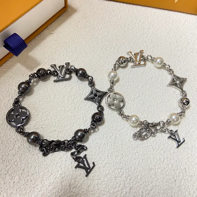 Louis Vuitton Monogram Charm Pearl Beaded Chain Bracelet 3