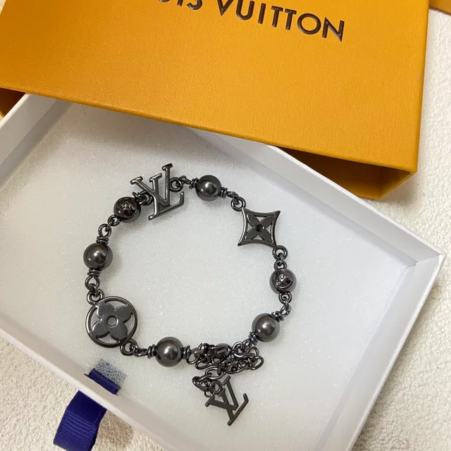 Louis Vuitton Monogram Charm Pearl Beaded Chain Bracelet 5