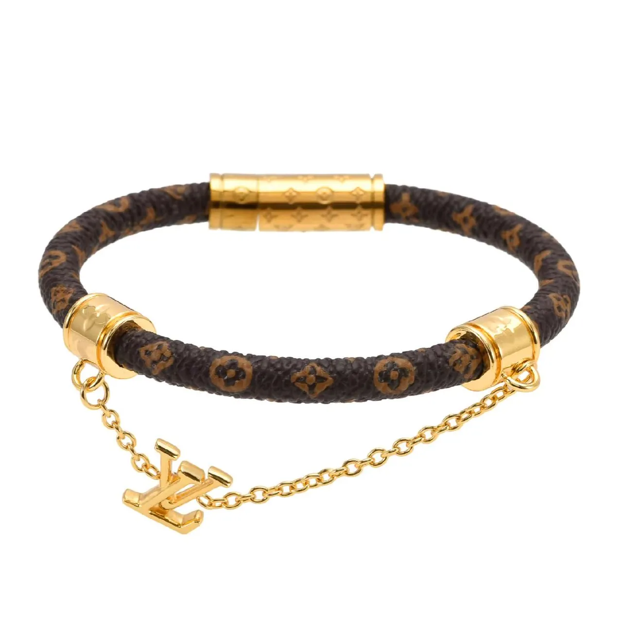 Bracelet en cord Louis Vuitton Monogram brun doré tressé Monogrammed Magnetic Clasp 5