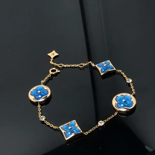 Louis Vuitton Monogram Flower Blue Enamel Gold-Tone Bracelet 2