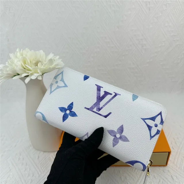 Louis Vuitton monograma flor carteira longa branca azul roxa 13