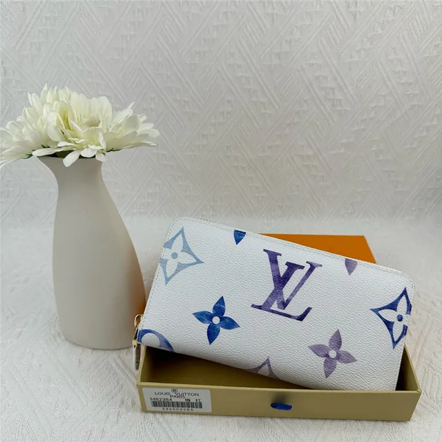Louis Vuitton monograma flor carteira longa branca azul roxa 14