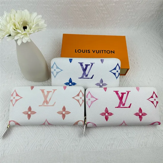 Louis Vuitton monograma flor carteira longa branca azul roxa 22