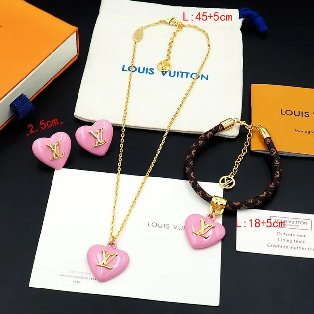 Pulseira de Pingente de Couro Trançado Esmaltado Coração Marrom Rosa Louis Vuitton Monogram em forma de coração 8