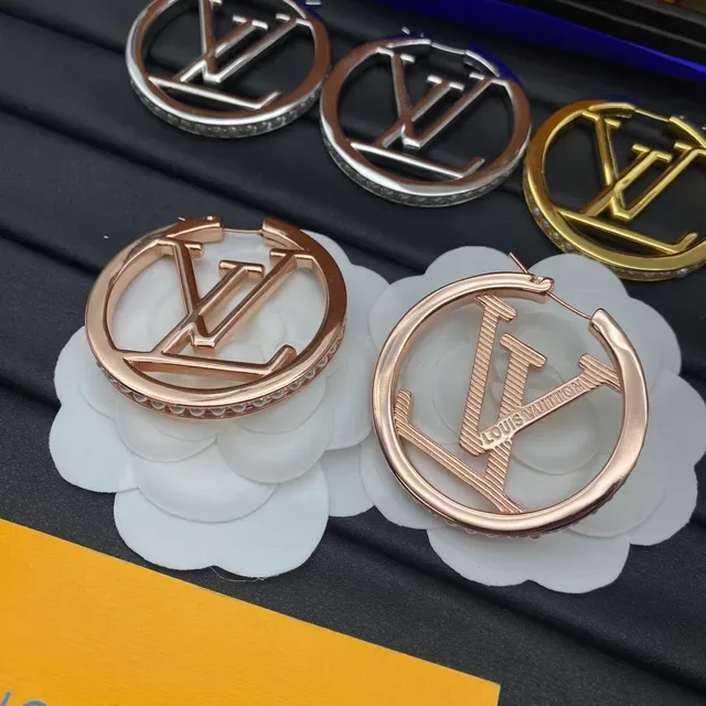 Louis Vuitton Monogram Hoop Gold Silver Circular Cutout Earrings 3
