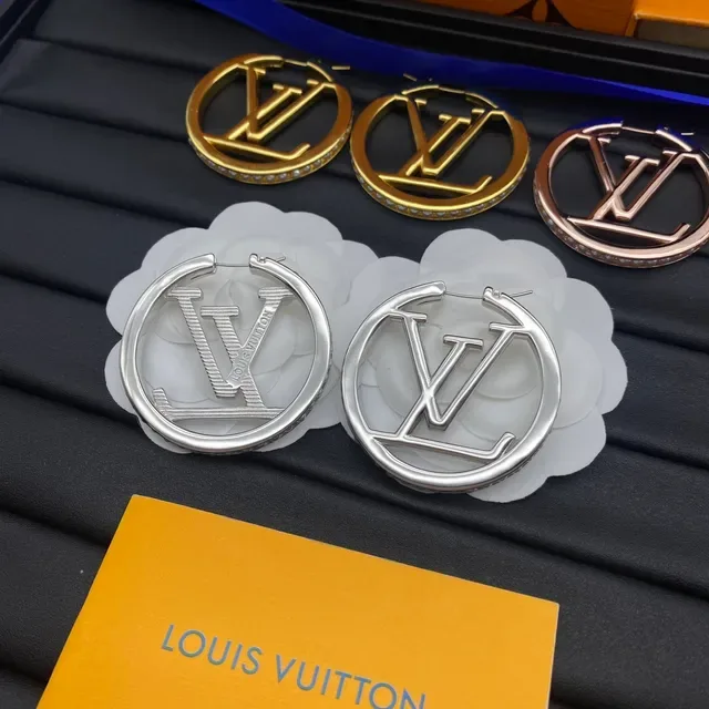 Louis Vuitton Monogram Hoop Gold Silver Circular Cutout Earrings 5