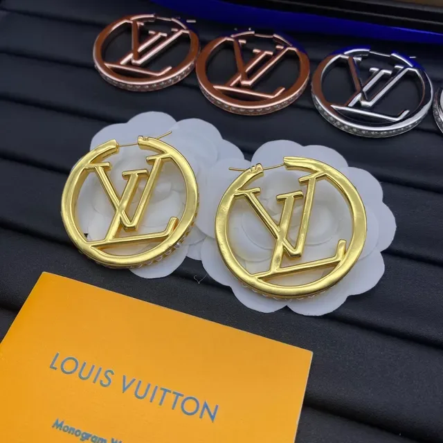 Louis Vuitton Monogram Hoop Gold Silver Circular Cutout Earrings 8