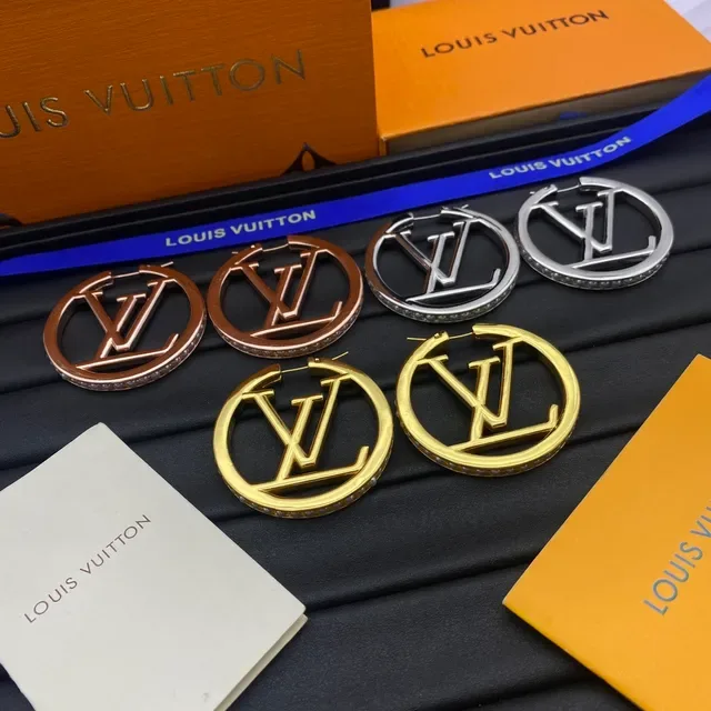 Louis Vuitton Monogram Hoop Gold Silver Circular Cutout Earrings 9