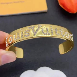 Louis Vuitton Monogram Jewelry Gold-Tone Pavé Crystal Cuff Bracelet