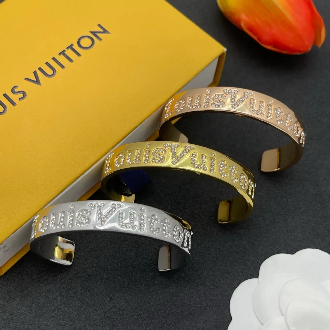 Louis Vuitton Monogram Jewelry Gold-Tone Pavé Crystal Cuff Bracelet 2