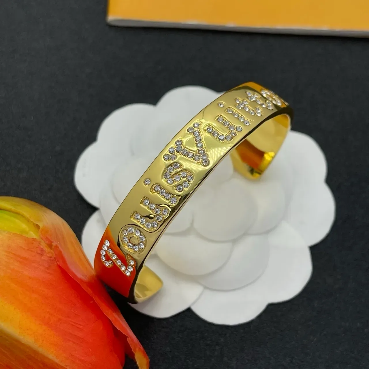 Louis Vuitton Monogram Jewelry Gold-Tone Pavé Crystal Cuff Bracelet 7