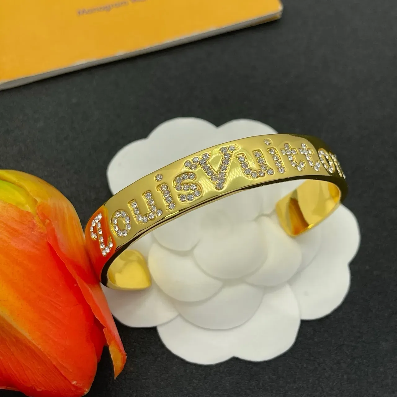 Louis Vuitton Monogram Jewelry Gold-Tone Pavé Crystal Cuff Bracelet 8