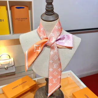 लुई विट्टन Monogram नारंगी गुलाबी रेशम स्कार्फ
