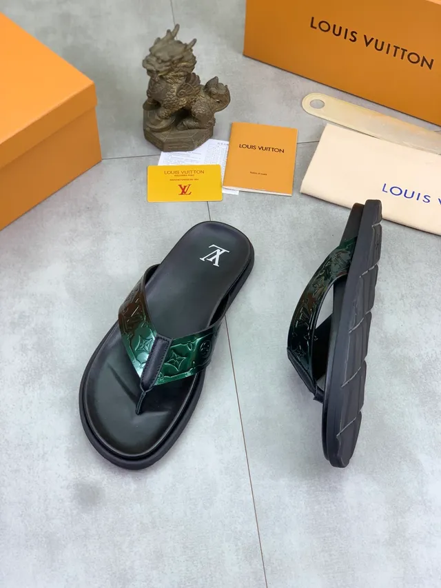 Louis Vuitton Monogram Patent Green and Black Thong Slipper 4