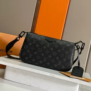 Louis Vuitton Monogram Impresso Bolsa cruzada Preta Cinza Silhueta Retangular Bolsa cruzada