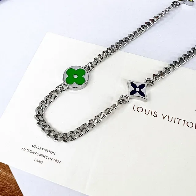 Louis Vuitton Multi-Charms Enamel Flower and LV Logo Necklace 4
