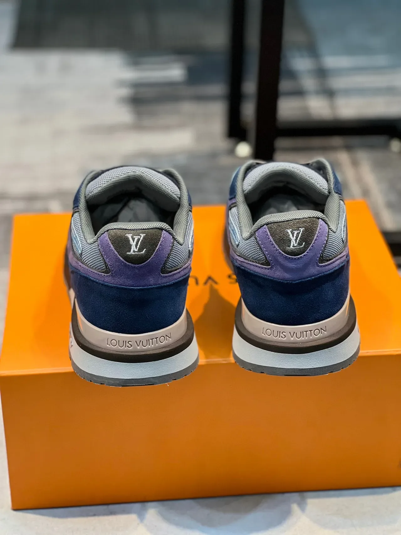 Louis Vuitton Navy Purple Layered Suede And Mesh Upper Embroidered Monogram Patch Lifestyle Sneakers 2