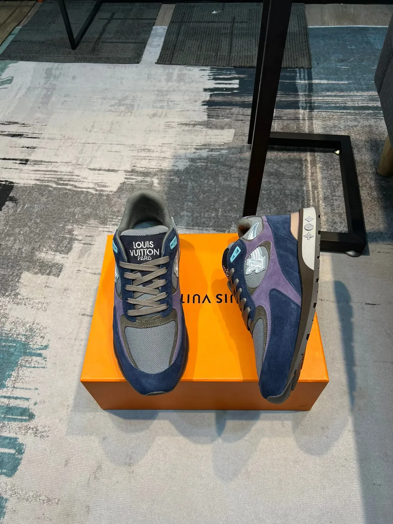Louis Vuitton Navy Purple Layered Suede And Mesh Upper Embroidered Monogram Patch Lifestyle Sneakers 4