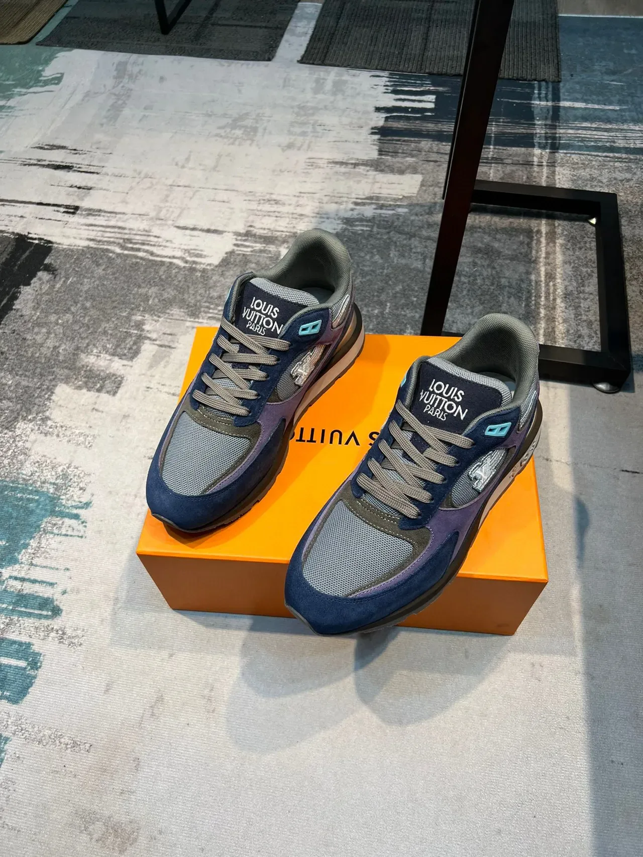 Louis Vuitton Navy Purple Layered Suede And Mesh Upper Embroidered Monogram Patch Lifestyle Sneakers 5