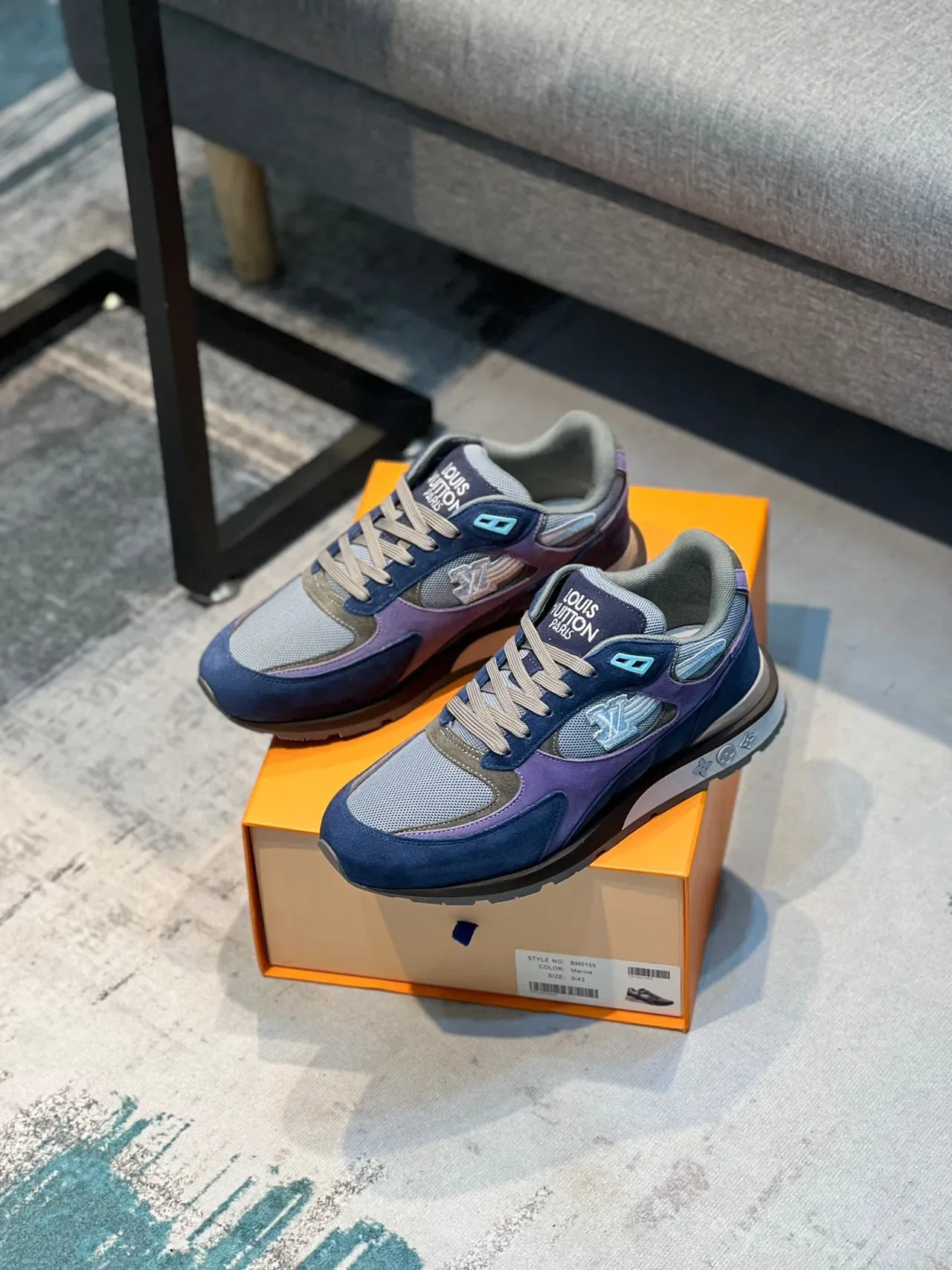 Louis Vuitton Navy Purple Layered Suede And Mesh Upper Embroidered Monogram Patch Lifestyle Sneakers 7