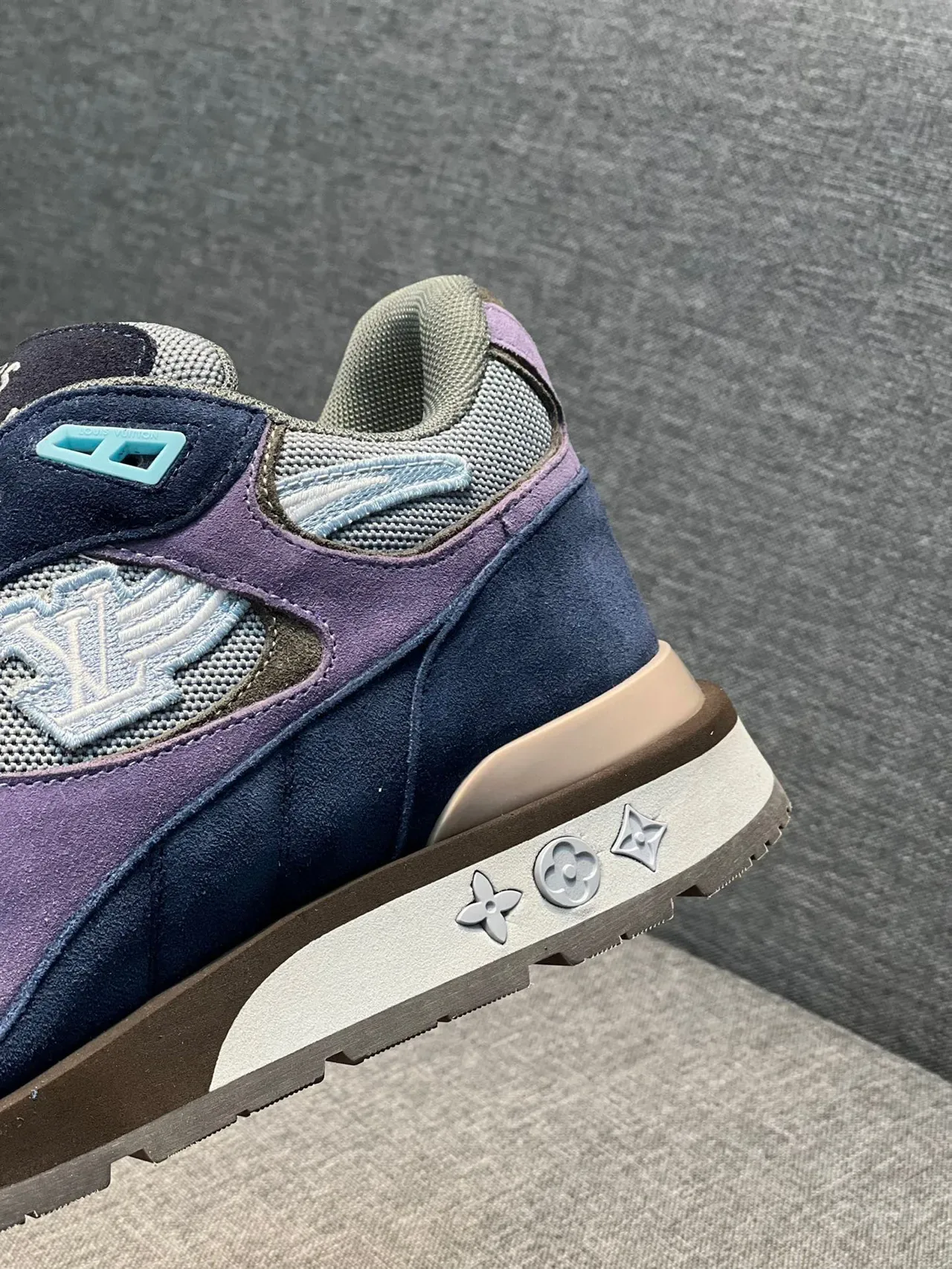 Louis Vuitton Navy Purple Layered Suede And Mesh Upper Embroidered Monogram Patch Lifestyle Sneakers 8